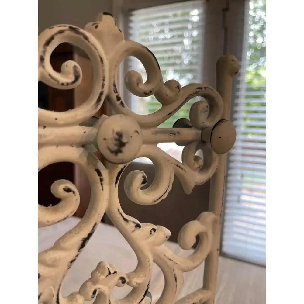 New Pottery Barn white iron metal decorative jewelry stand holder. 10 knob